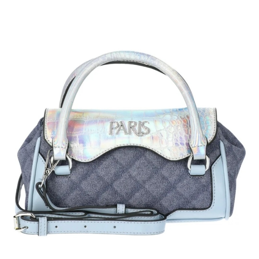 Paris Hilton Mason Mini Tote Crossbody Denim Holographic Iridescent NWT Easter - Picture 9 of 15